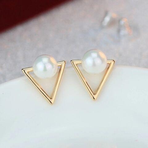 3 PCS Nickel Free Earrings Fashion Jewelry Pearl Earrings For Women Cute Triangle Stud Earrings(Silver-color)