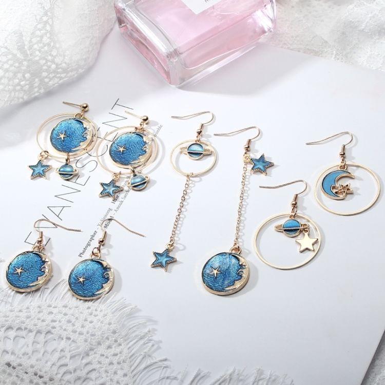 Fashion Romantic Blue Star Moon Long Asymmetric Earrings for Women(B)