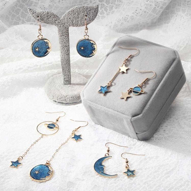 Fashion Romantic Blue Star Moon Long Asymmetric Earrings for Women(B)