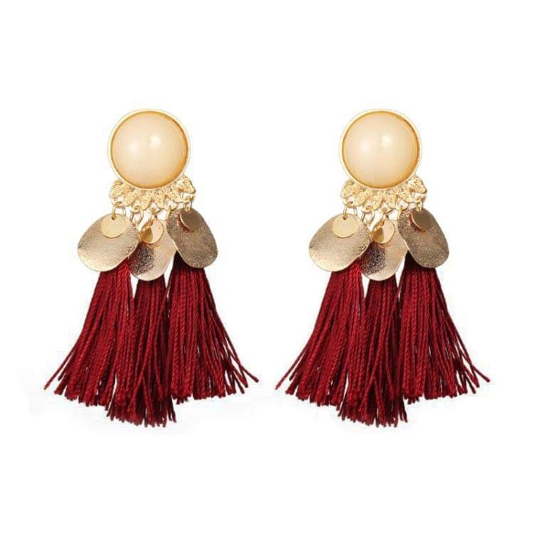 Bohemia Women Dangle Drop Earrings Round Resin Tassel Earrings(Orange)