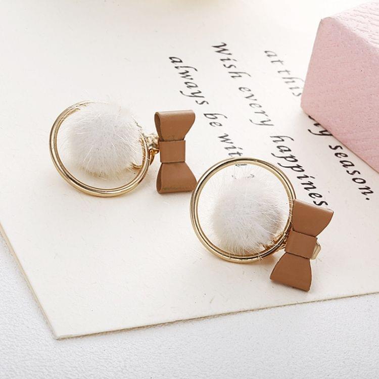 Fashion Simple Bowknot Plush Balls Design Earrings for Women(White )