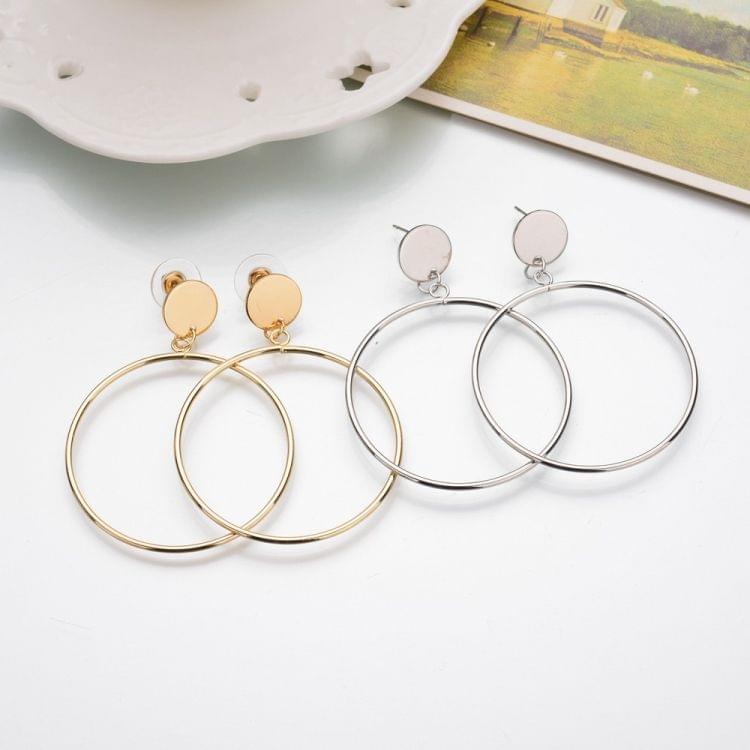 Simple Trendy Geometric Big Round Circle Earrings Women Fashion Large Hollow Drop Earrings Jewelry(Sliver)