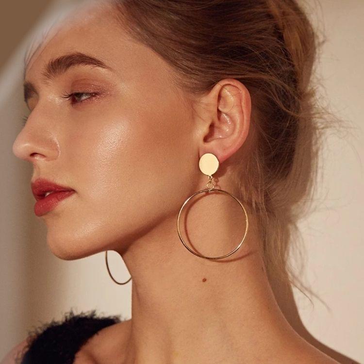 Simple Trendy Geometric Big Round Circle Earrings Women Fashion Large Hollow Drop Earrings Jewelry(Sliver)