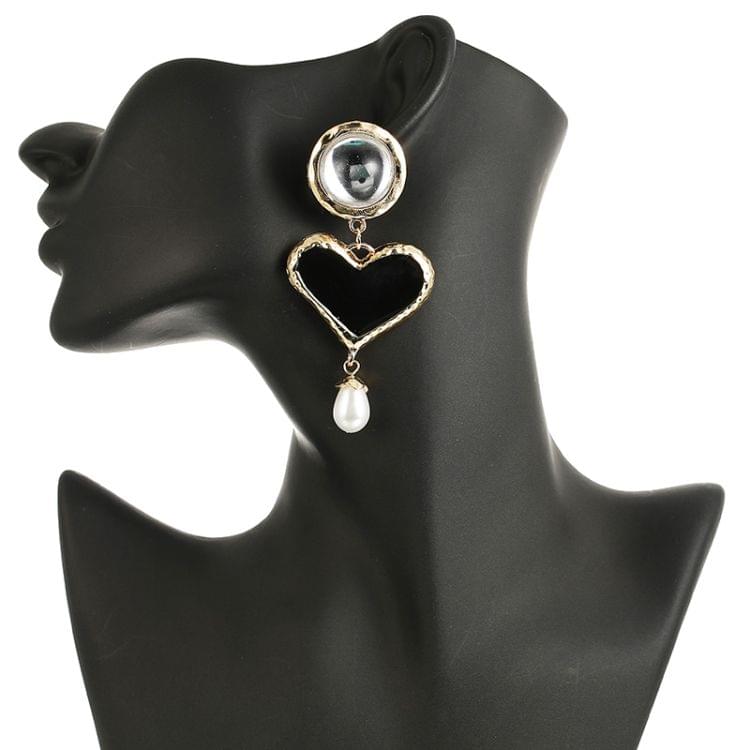 Hyperbole Black Heart Simulated Pearl Earring For Women