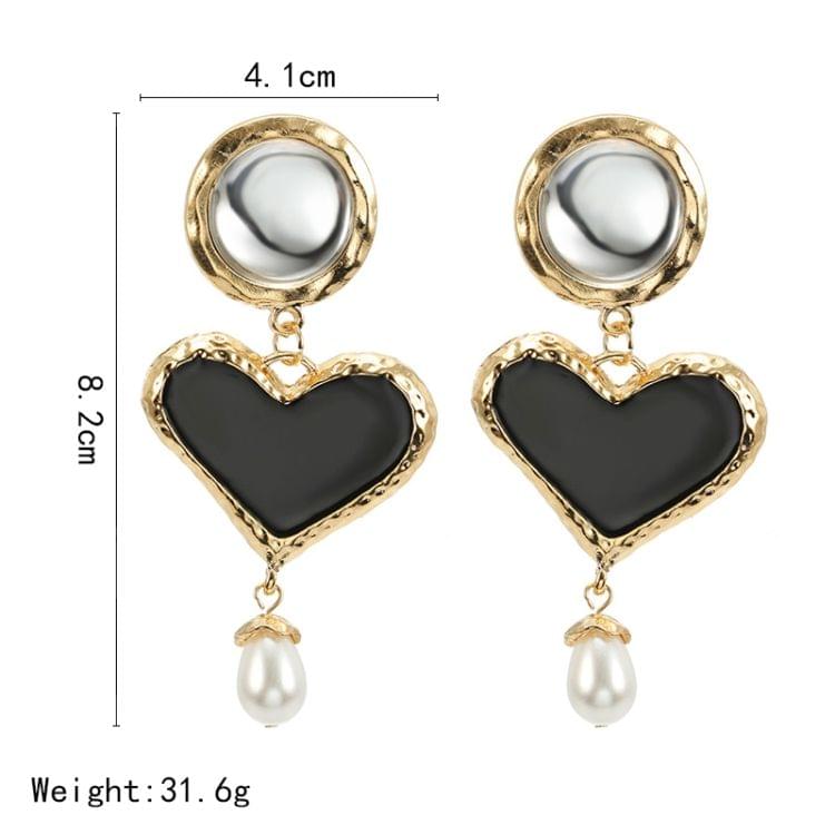 Hyperbole Black Heart Simulated Pearl Earring For Women