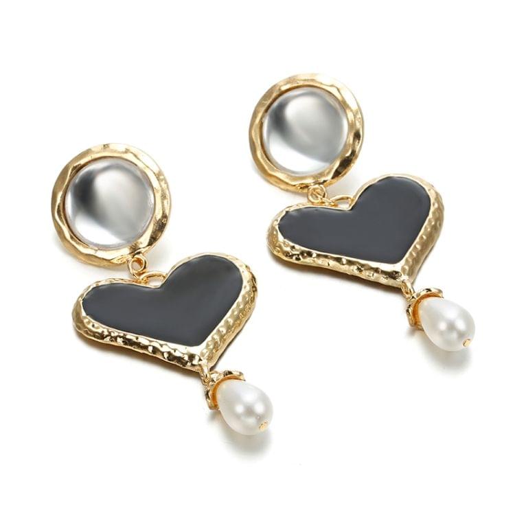 Hyperbole Black Heart Simulated Pearl Earring For Women