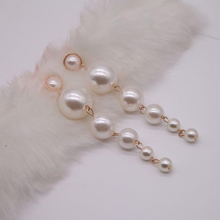 Created Big Simulated Pearl Long Earrings Pearls String Statement Drop Earrings