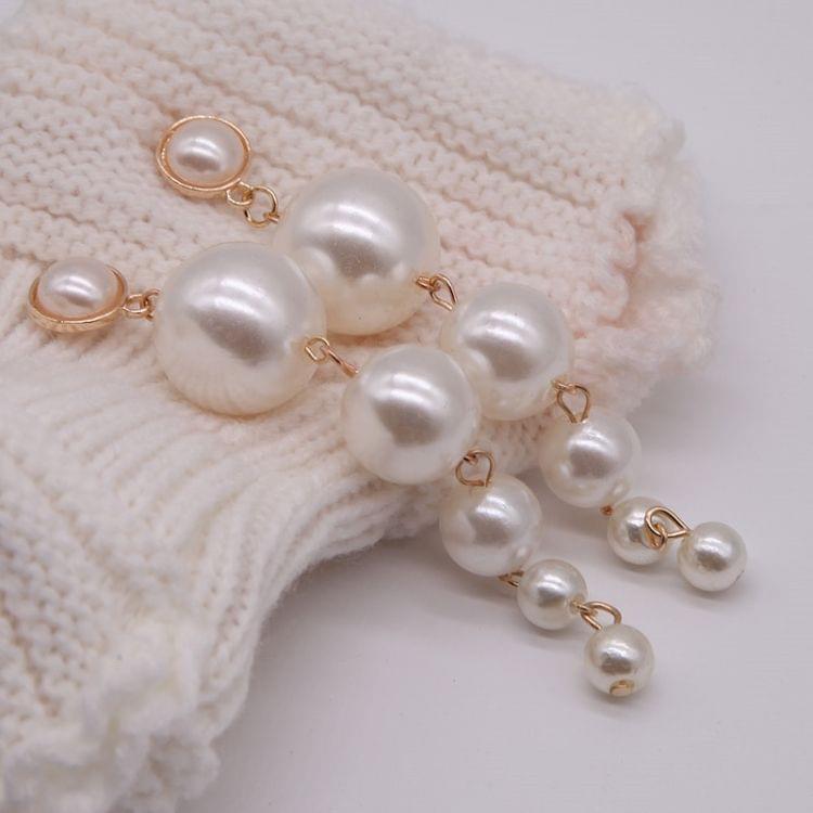 Created Big Simulated Pearl Long Earrings Pearls String Statement Drop Earrings