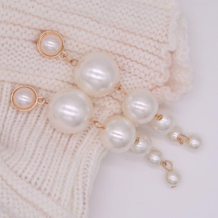 Created Big Simulated Pearl Long Earrings Pearls String Statement Drop Earrings