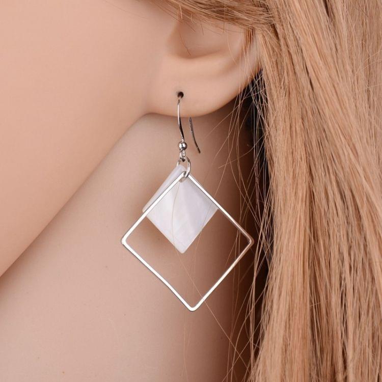 Women Personality Square Shell Earrings Simple Double Layer Geometric Short Earrings(sliver)