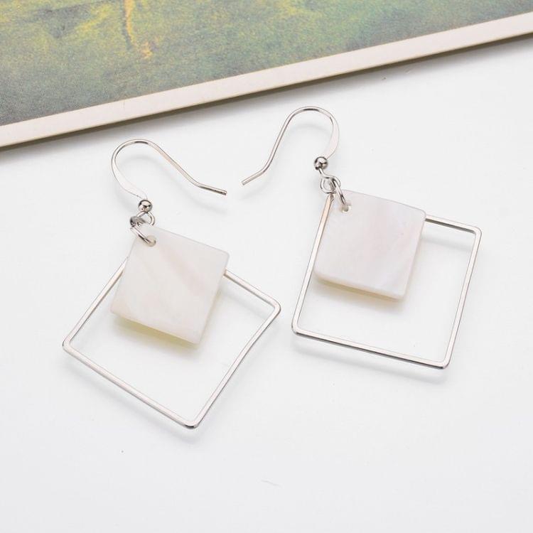 Women Personality Square Shell Earrings Simple Double Layer Geometric Short Earrings(sliver)