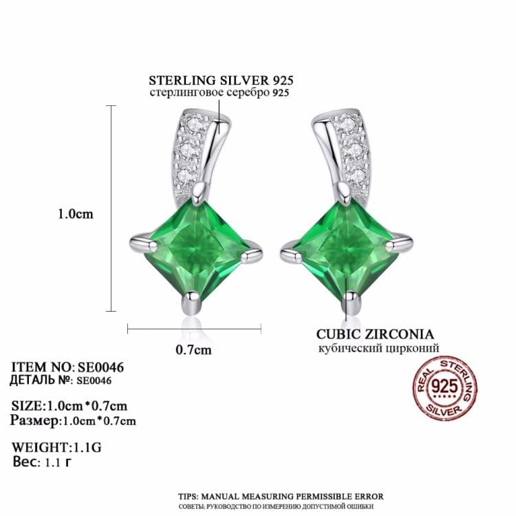 Women Cute Square Cubic Zirconia Crystal Earrings(Green )