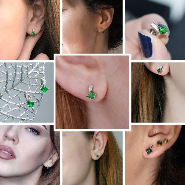 Women Cute Square Cubic Zirconia Crystal Earrings(Green )