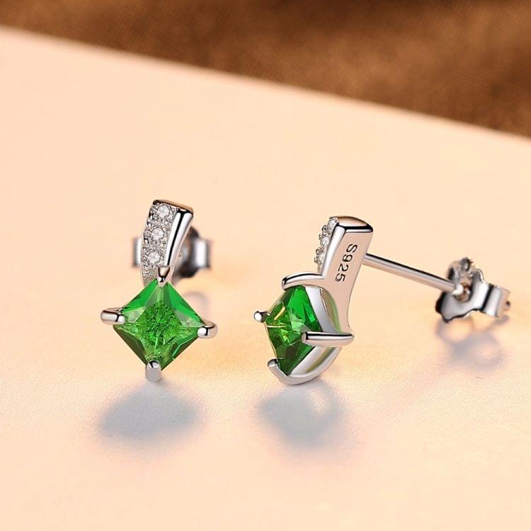 Women Cute Square Cubic Zirconia Crystal Earrings(Green )