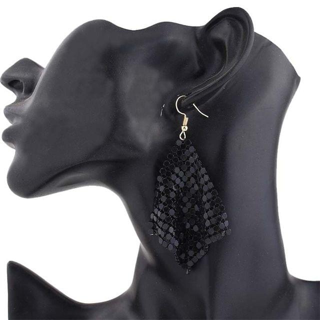 Personality Small Square Sequins Exaggerated Wild Metal Earrings For Women(Black)