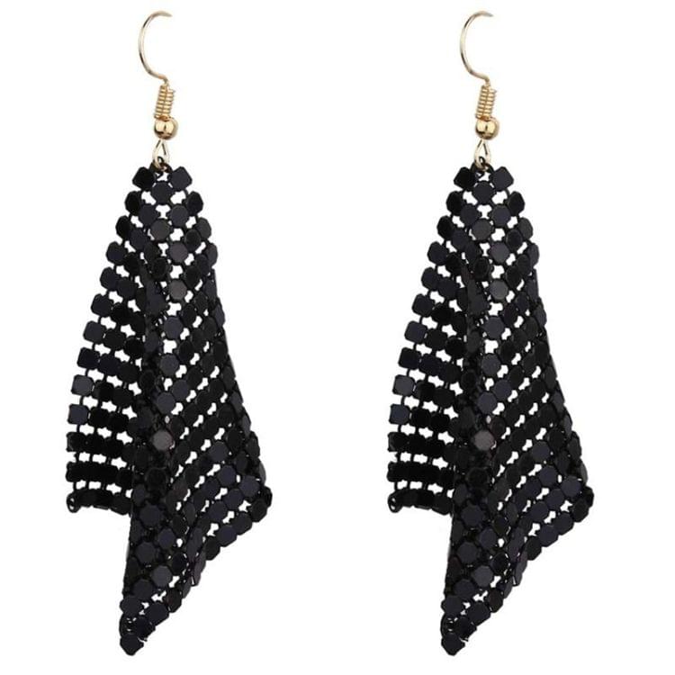 Personality Small Square Sequins Exaggerated Wild Metal Earrings For Women(Black)