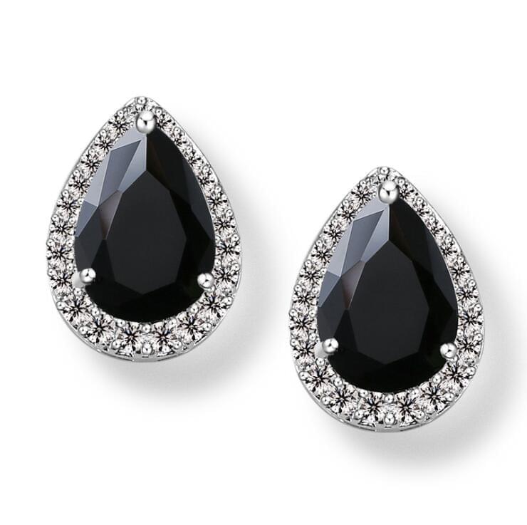 Heart Seed Drop Earrings Zircon Fashion Stud Earrings, Metal Color:black