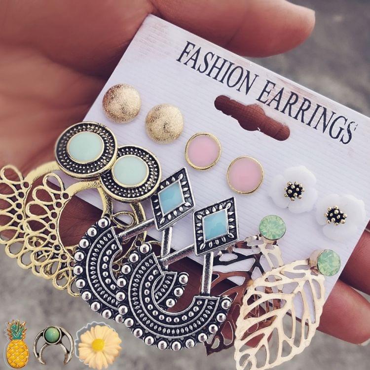 6 PCS/Set Vintage Elegant Bohemia Creative Flower Leaves Earrings Set