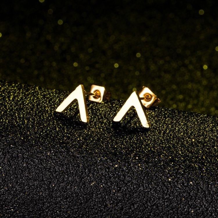 Women Trendy  Simple Stainless Steel Letter V Shape Stud Earrings(Gold)