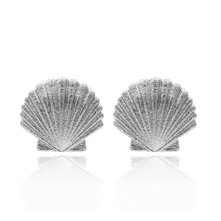 Simple Fashion geometric Scallop Shape Earrings for Women(Silver)