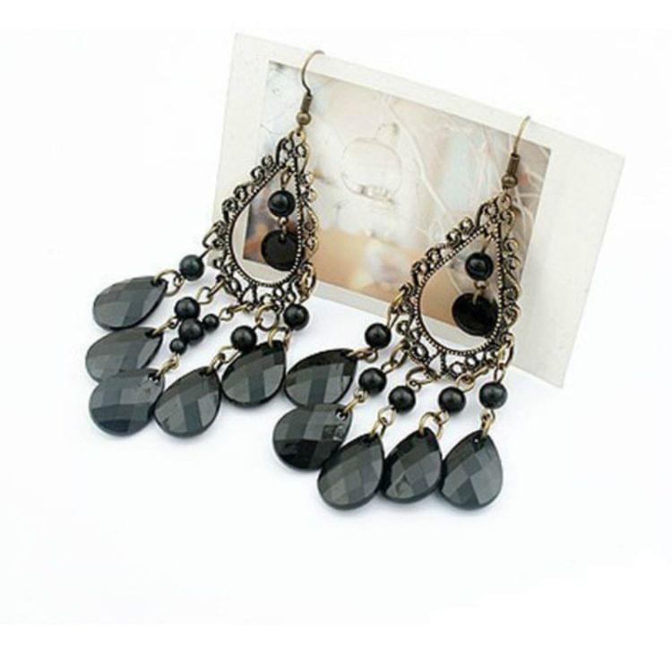 Retro Fashion Hollow Tassel Long Black Waterdrop EarringsFor Women