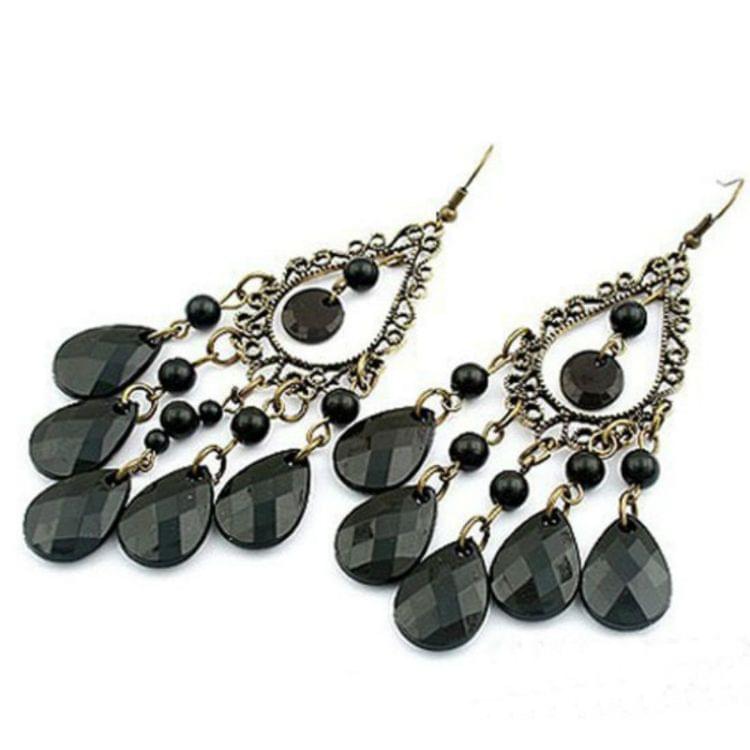 Retro Fashion Hollow Tassel Long Black Waterdrop EarringsFor Women