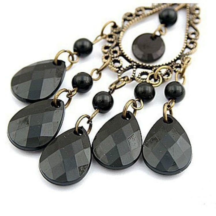 Retro Fashion Hollow Tassel Long Black Waterdrop EarringsFor Women