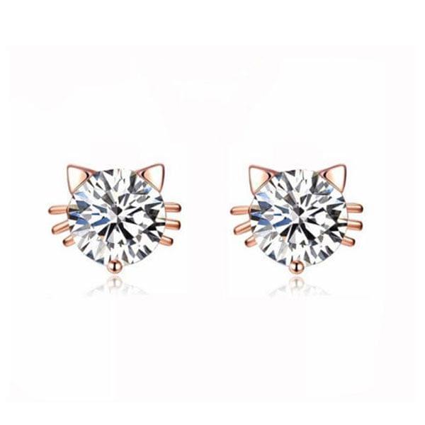 925 Sterling Silver Cute Little Cat Zirconia Ladies Earrings(Rose Gold)