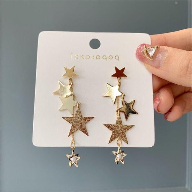 Fashion Tassel Long Star Shape Rhinestone Asymmetry Stud Earrings for Women