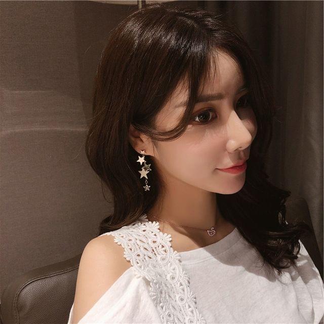 Fashion Tassel Long Star Shape Rhinestone Asymmetry Stud Earrings for Women