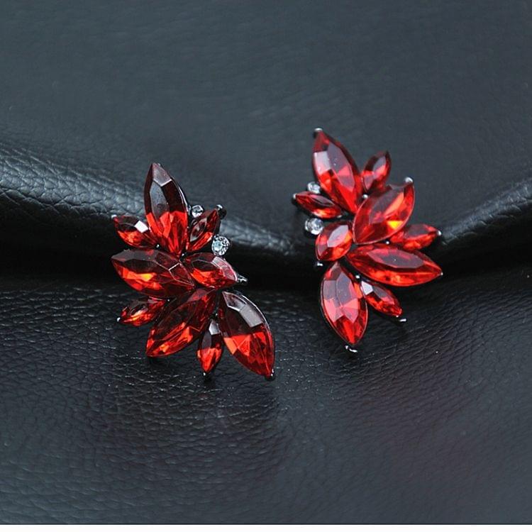 Fashion Wings Earrings Rhinestone RED / Pink Glass Black Resin Sweet Metal Leaf Ear Earrings For Girl(black)