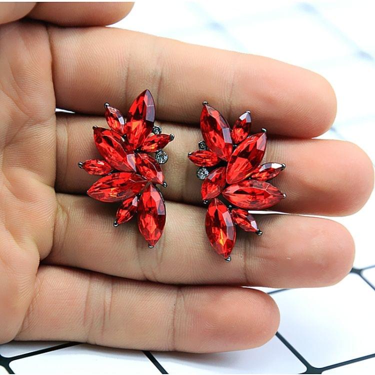 Fashion Wings Earrings Rhinestone RED / Pink Glass Black Resin Sweet Metal Leaf Ear Earrings For Girl(black)