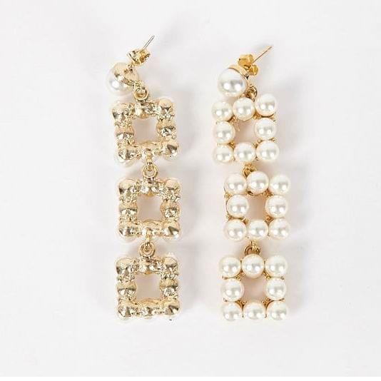 Fashion Simple Square Simulated Pearl Long Earrings For Women