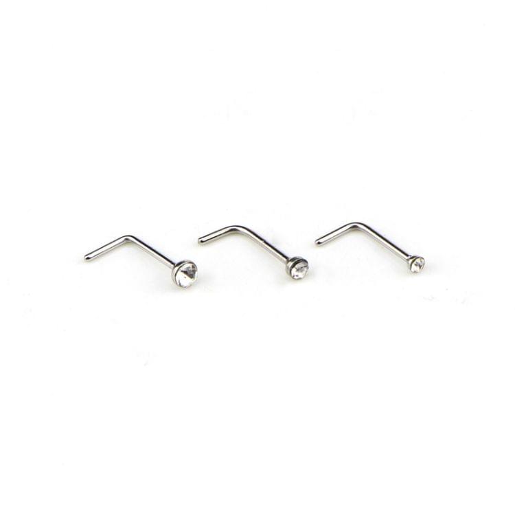 60 PCS Color Mixed Diamond Shape Stainless Steel Nose Stud Rings L Shaped Piercing Jewelry,Pin Length: 7mm, pin diameter: 0.6mm (White)