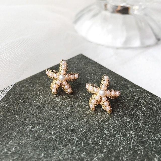 Simple Geometric Simulated-pearl Starfish Women Earrings