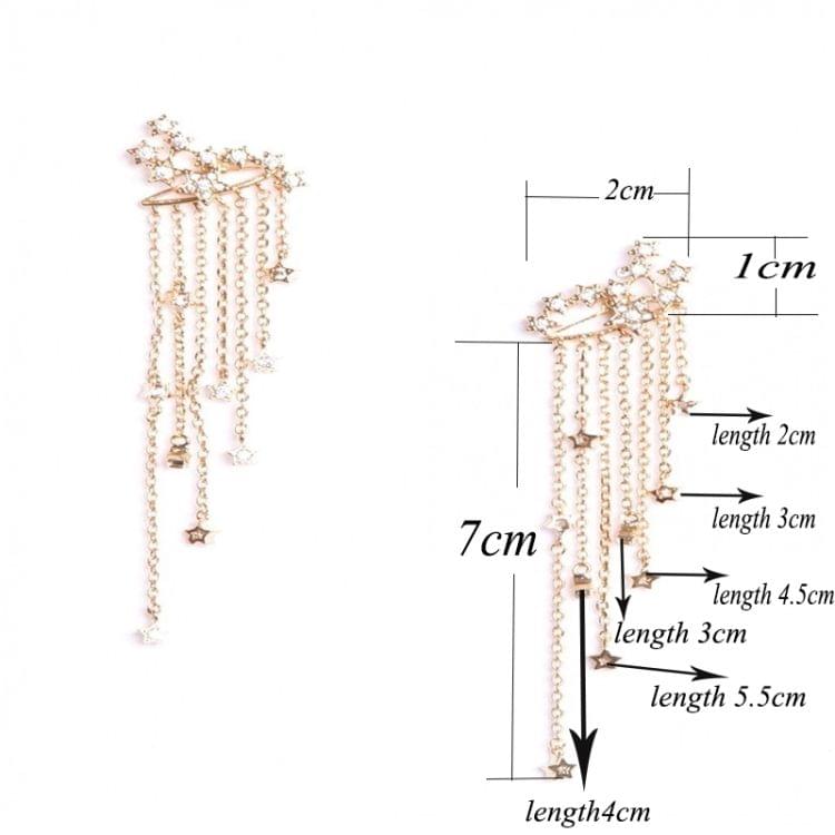 Women Fashion Star Streamlined Tassel Long Crystal Earrings(Gold)