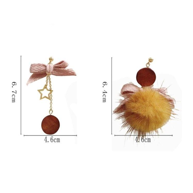 Simple Bowknot Hairball Women Personality Asymmetry Earring(Clip Earring)