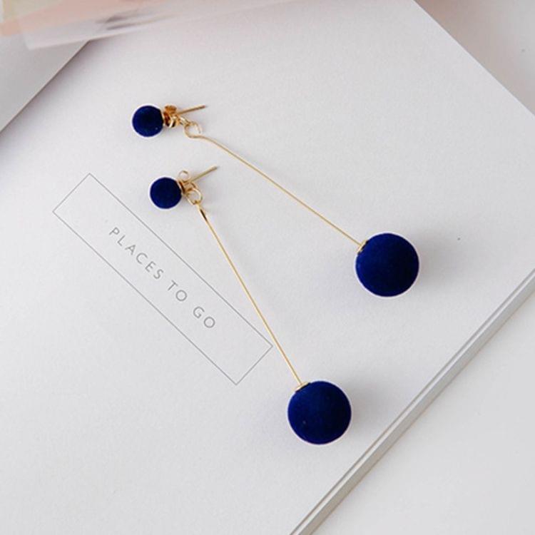 Women Velvet Round Tassel Long Dangle Earrings(Blue)