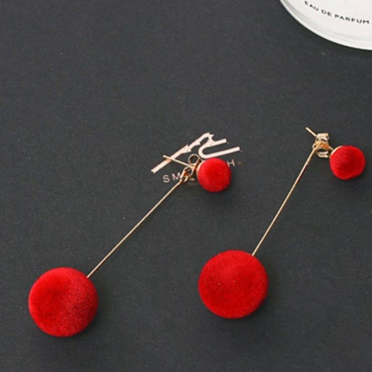 Women Velvet Round Tassel Long Dangle Earrings(Blue)