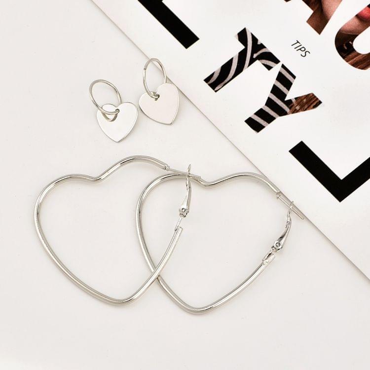 Women Fashion Simple Metal Love Heart Hoop Earrings Set