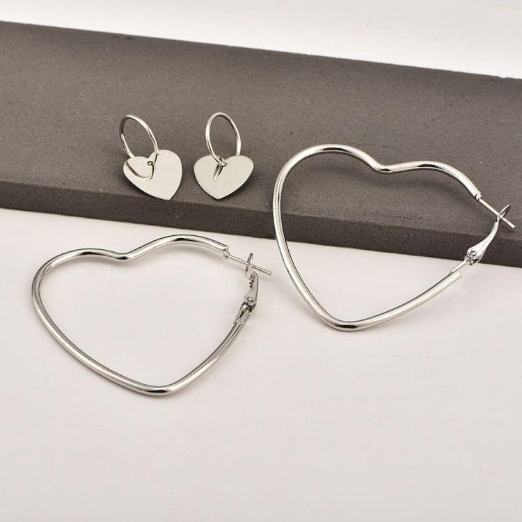 Women Fashion Simple Metal Love Heart Hoop Earrings Set