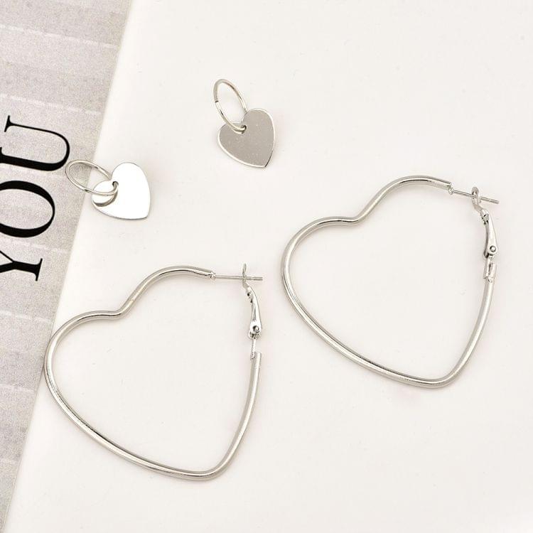 Women Fashion Simple Metal Love Heart Hoop Earrings Set