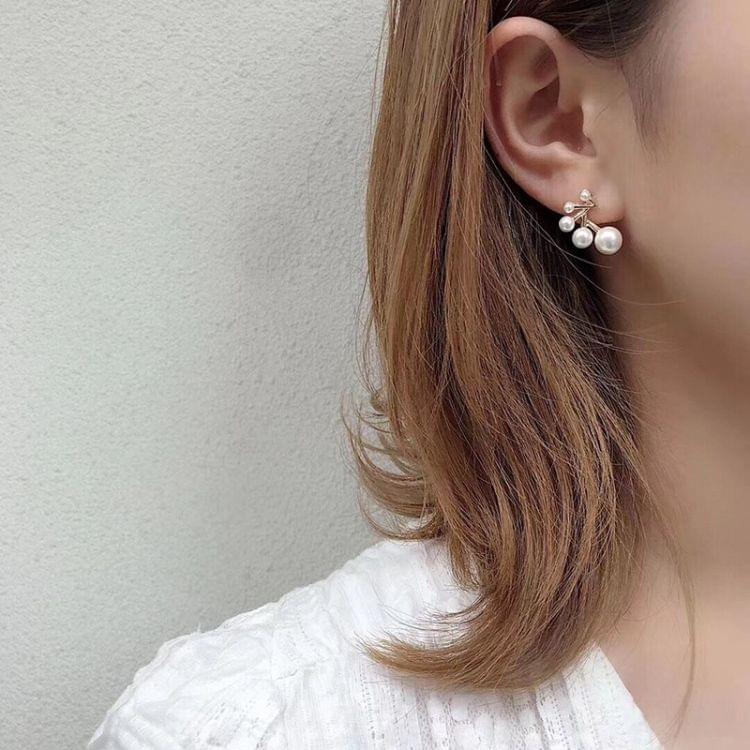 925 Silver Geometric Pearl Women Simple Stud Earrings(Silver)