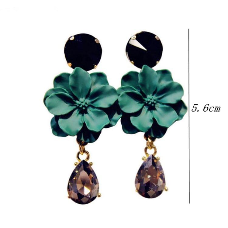 Flowers Glass Droplet Tassel Stud Earrings For Women(Black)