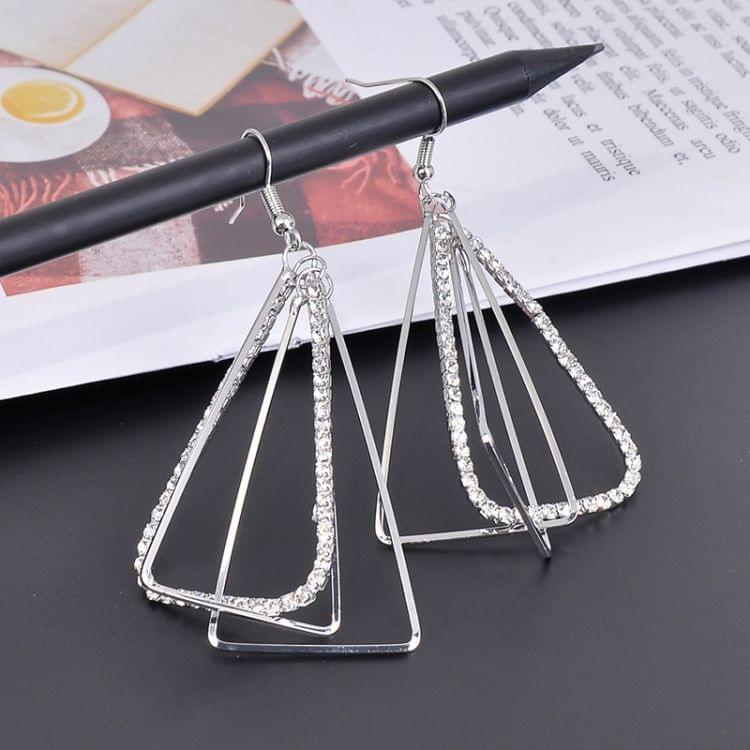 Fashion Personality Triangle Geometry Hollow Rhinestone Earring For Women(Silver)