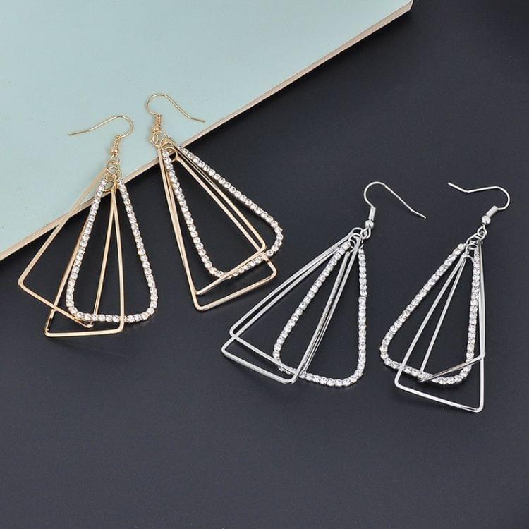 Fashion Personality Triangle Geometry Hollow Rhinestone Earring For Women(Silver)