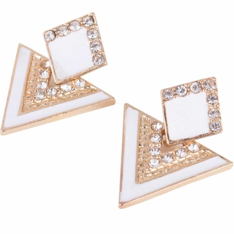 Fashion Rhinestone Geometric Drop Triangle Earrings(White)