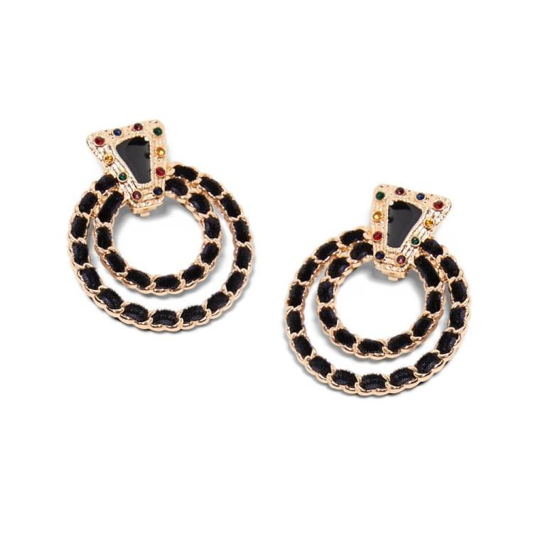 Trendy Multicolored Rhinestone Vintage Dangle Earrings For Women, Metal Color:Black