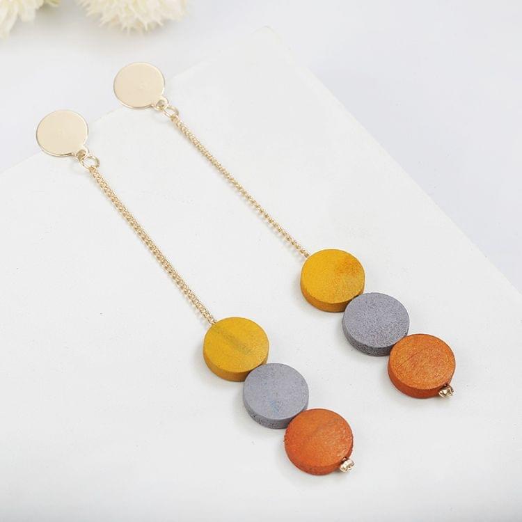 Retro Long Hanging Earrings Wood Beads Pendant Metal Tassel Ethnic Drop Earrings