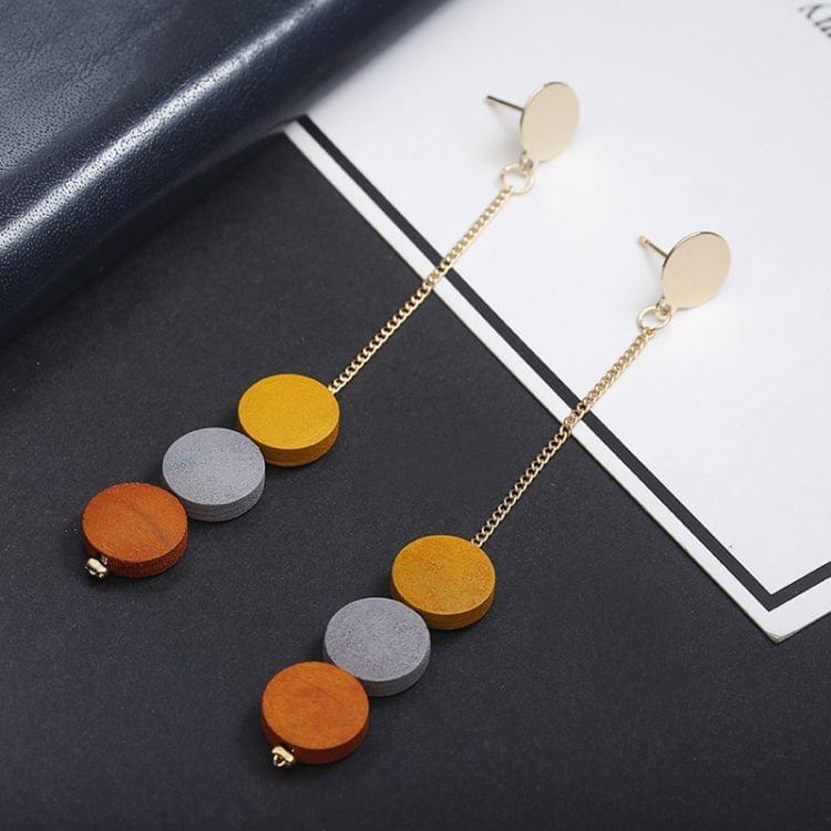 Retro Long Hanging Earrings Wood Beads Pendant Metal Tassel Ethnic Drop Earrings